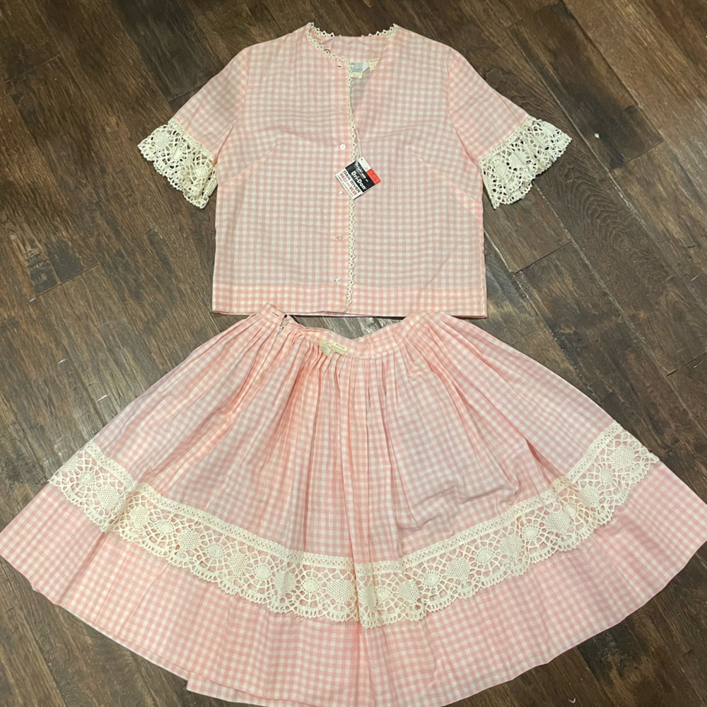 1950s Sears Pink and White Gingham Fabric w/tags